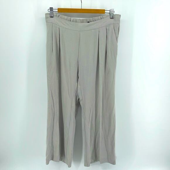 Eileen Fisher 100% silk georgette crepe elastic waist pull on wide leg pants PM - Picture 1 of 6